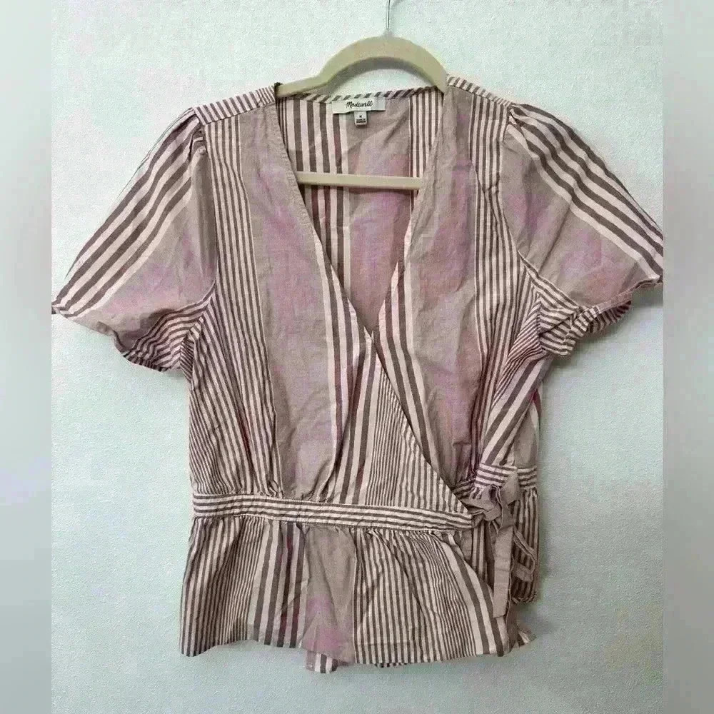 Madewell Blush and Cream Wrap Blouse